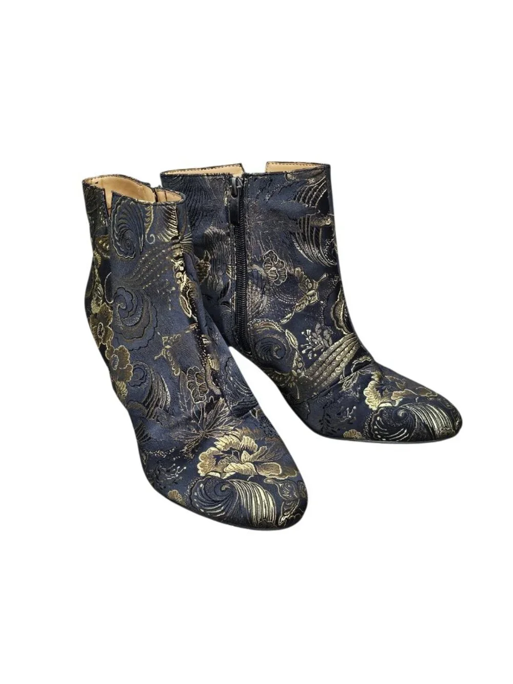 Franco Sarto Women's Jubilee 2 Ankle Boot Floral Bootie Heel Black Gold Size 9